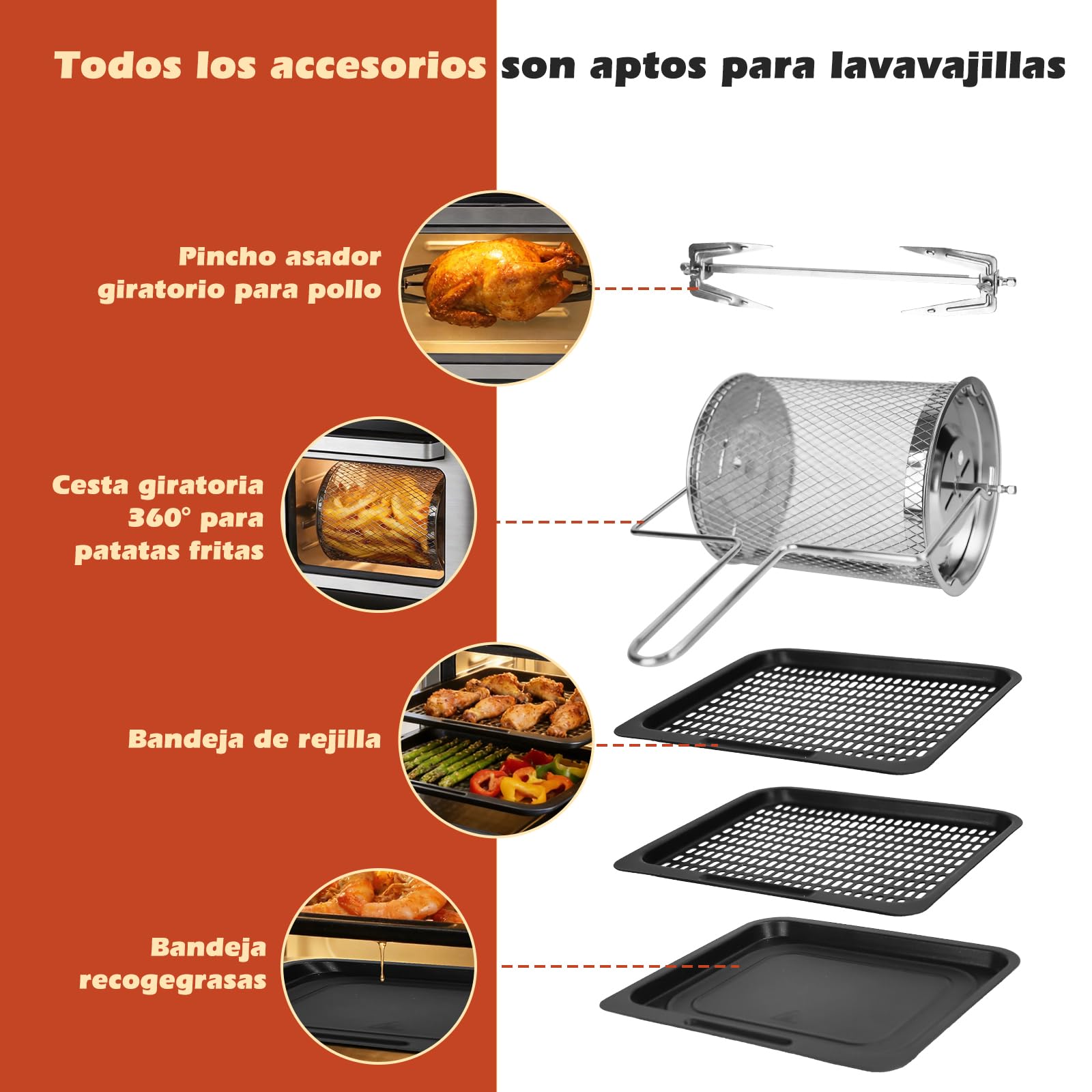 Aigostar Freidora Aire 12L con Sistema giratorio, Horno de Aire 1500W, 9 Programas y Pantalla LED Táctil, Air Fryer de Acero Inoxidable con Ventana Visualización, Accesorios Incluidos, Deshidratador