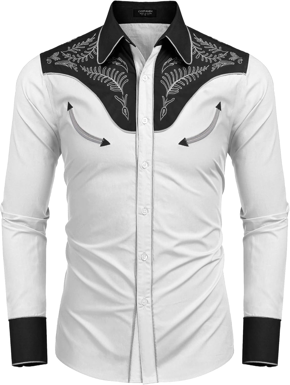 COOFANDY Men's Western Cowboy Shirt Casual Long Sleeve Button Down Cotton Shirts X-Large Cotton - White