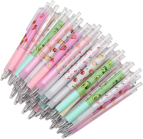 48 bolígrafos de tinta de gel con estampado de frutas 0020in tinta negra retráctil con bolígrafo de agarre súper suave para niños hombres mujeres