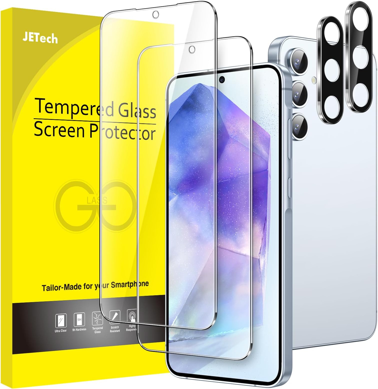 JETech Screen Protector for Samsung Galaxy A55 5G 6.6-Inch with Camera Lens Protector, 9H Tempered Glass Film, HD Clear, 2-Pack Each