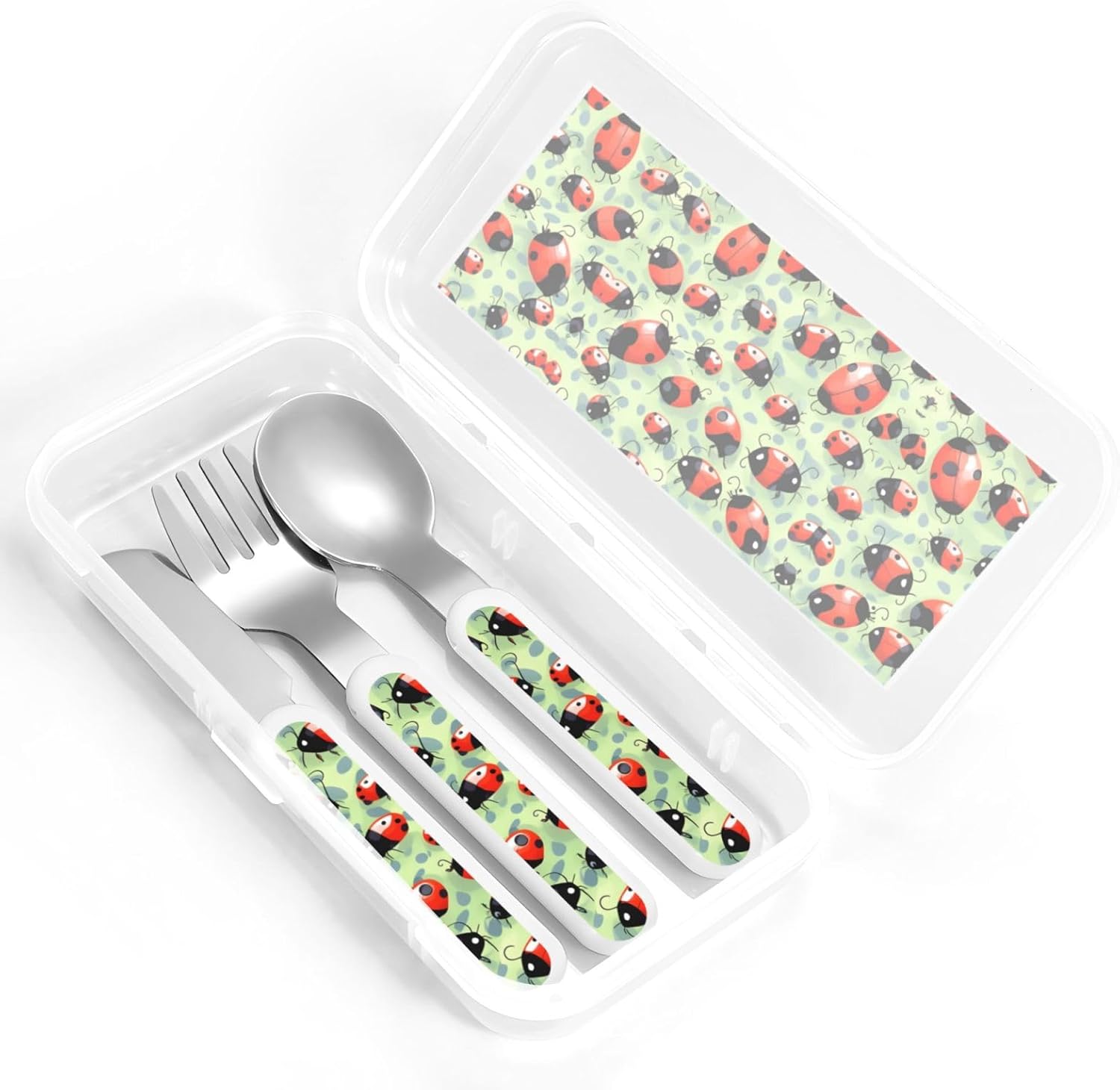 Ladybugs Cartoon Flatware 3 Pieces Set For Dinners, Stainless Steel Cutlery, Forks, Dinner Knife, Dinner Spoon