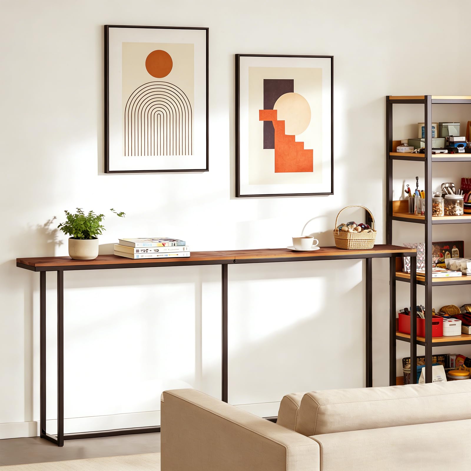Consola de mesa industrial (180 cm, largo y estrecho para sofá, mesa de entrada, pasillo y salón, resistente, estable y fácil de montar