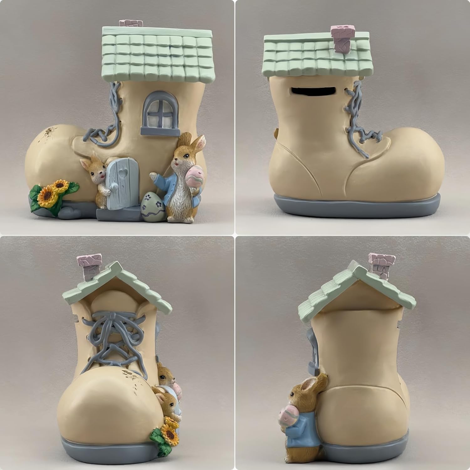 Boot House Statue with Easter Egg Rabbit Decor Resin Piggy Bank Figurines Sculptures Birthday Decorative for Spring Party Supplies Home Garden Theme Statues, Yard Garden Decorations (Colorful)