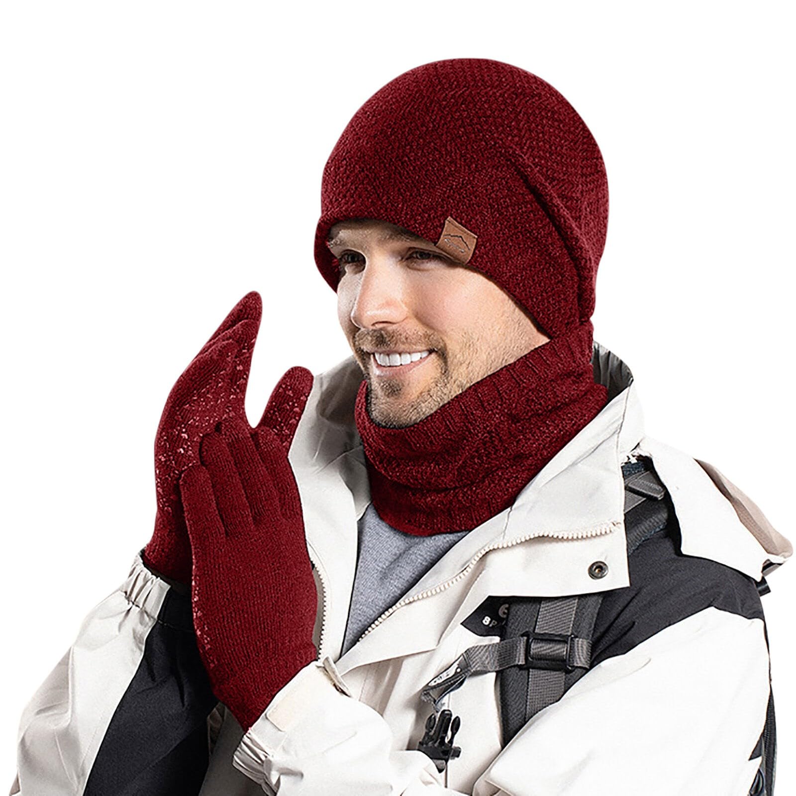 Gorro cálido y bufanda suave de punto con polares para protección intemperie 5