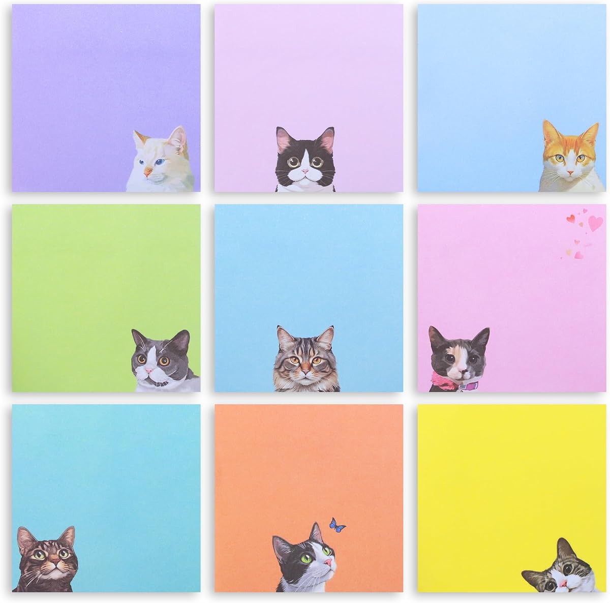 9 Pads Cute Cat Sticky Notes, 3x3 Fun Black Cat Themed Stationery Gifts for Women & Cat Lovers, Aesthetic Self-Stick Memo Pads for Office Decor & Desk Accessories