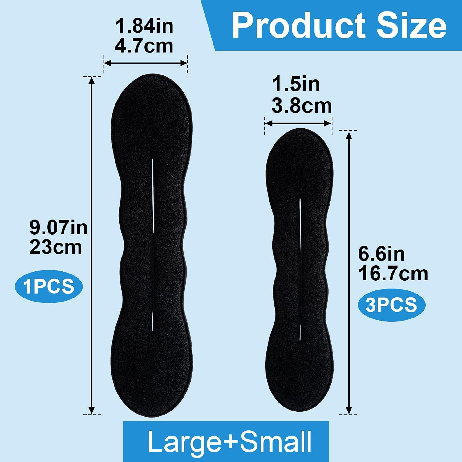 4 PCS Hair Bun Maker, 2 Sizes Sponge Hair Updo Shaper for Women, Classic Hair Clip Ties, Hair Styling Accessories for Long, Curly, Straight Hair - Black (3 Small, 1 Large)