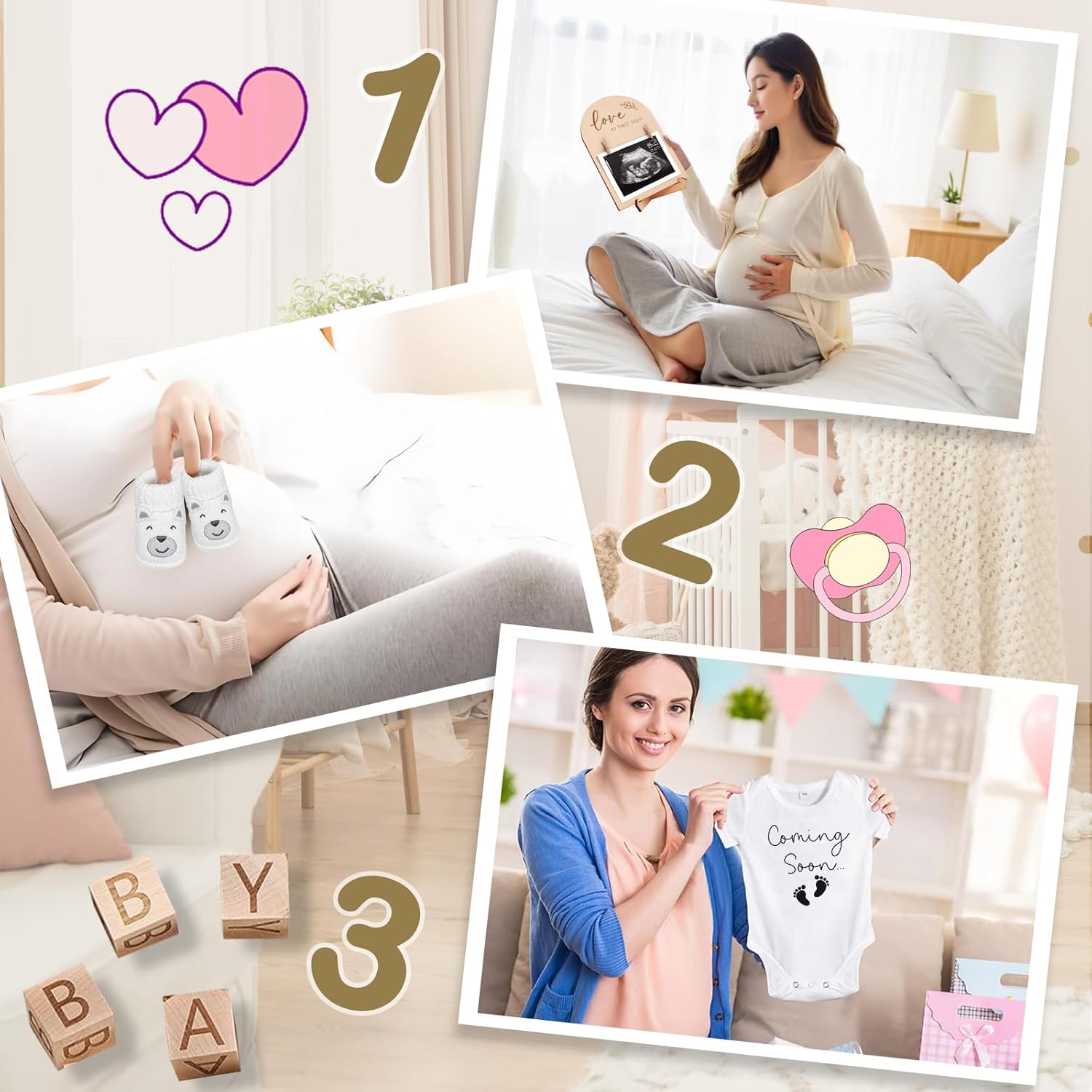 9 Pcs Pregnancy Announcements Set, Include Felt Letter Board Baby Bodysuit Shoes and Wooden Sign Surprise Announcement for Grandparents Partner Gift Family Reveal(Grey Coming soon-white shoe) - Image 5
