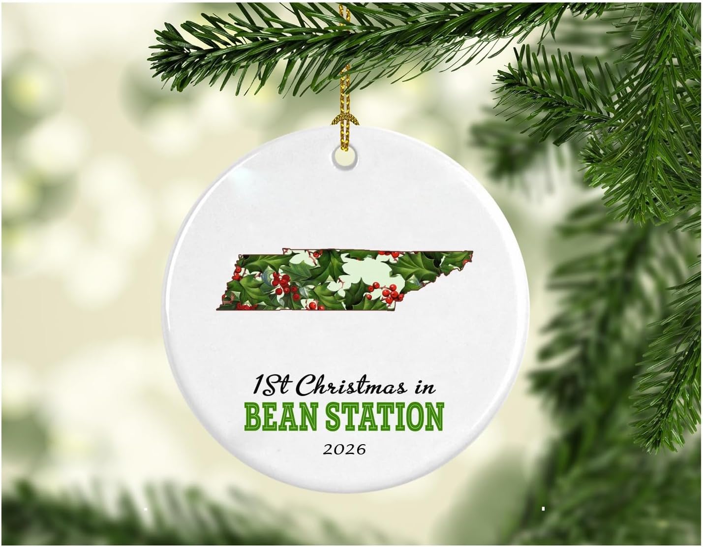 First Christmas in Our New Home 2024 Bean Station Tennessee Ornament Collectible 1st Season Living in CA USA Decorations Tree Housewarming Gift Present MDF Plastic 3" White