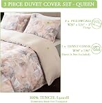 3-Piece Ensemble de couvertures de couettes – 300TC Tencel Lyocell, Ultra Lits de refroidissement doux avec 2 Carcasses d'oreillers – Lin de luxe respirant, durable (Peach Feather, Queen (U.S. Standard))