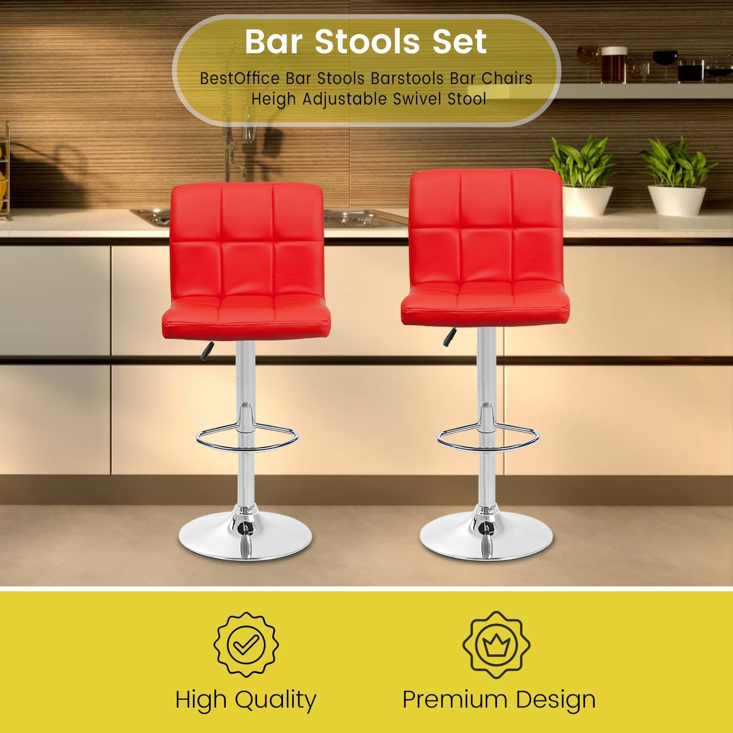 Dopinmin Counter Bar Stools Set of 2 Barstools Swivel Stool Height Adjustable Bar Chairs with Back PU Leather Swivel Bar Stool Kitchen Counter Stools Dining Chairs,Red, BC-06-Red