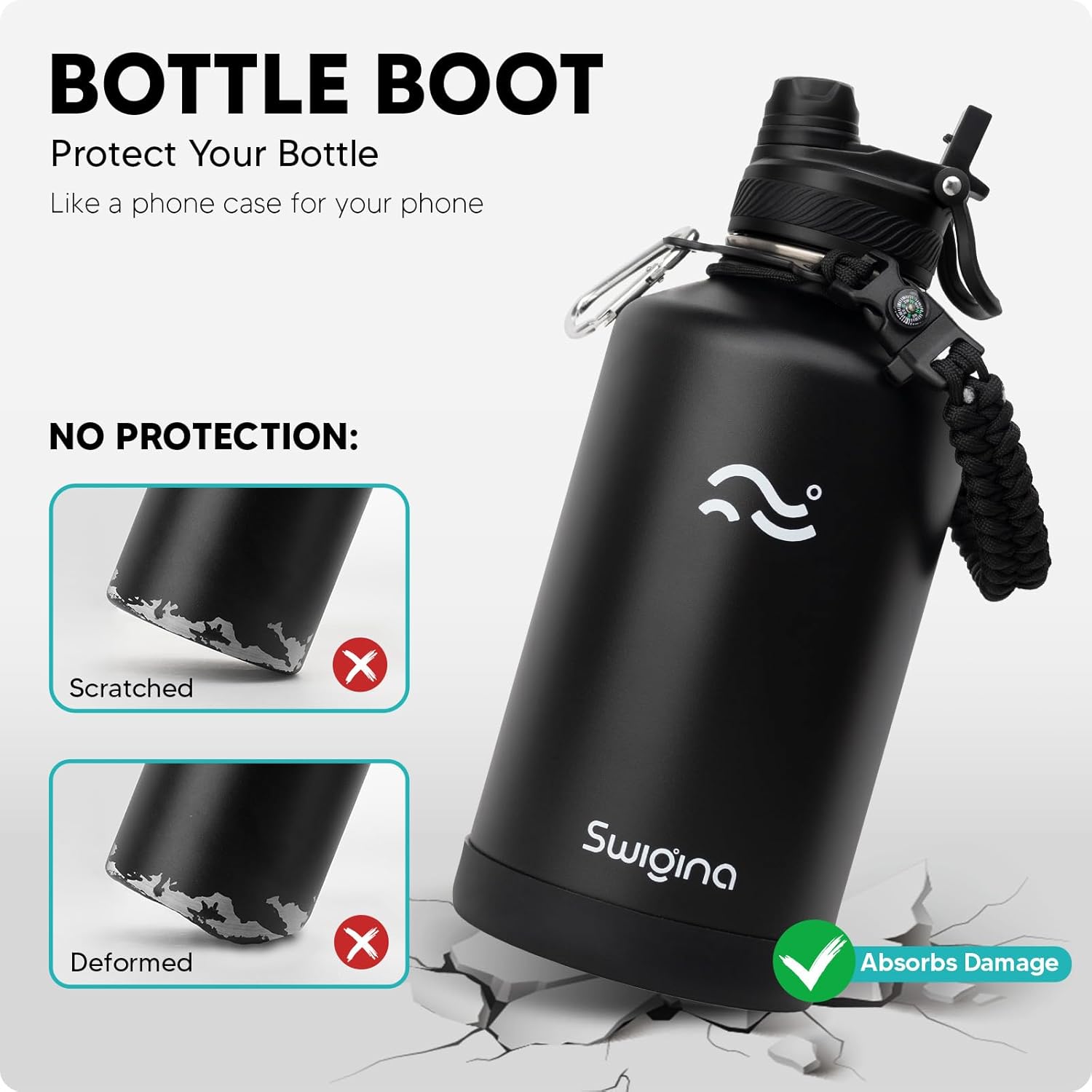 [2-IN-1 LID] 64 oz Insulated Water Bottle with Silicone Boot (48hrs Cold/24hrs Hot) - DIY Stickers, Leakproof, BPA Free, Half Gallon - Image 3
