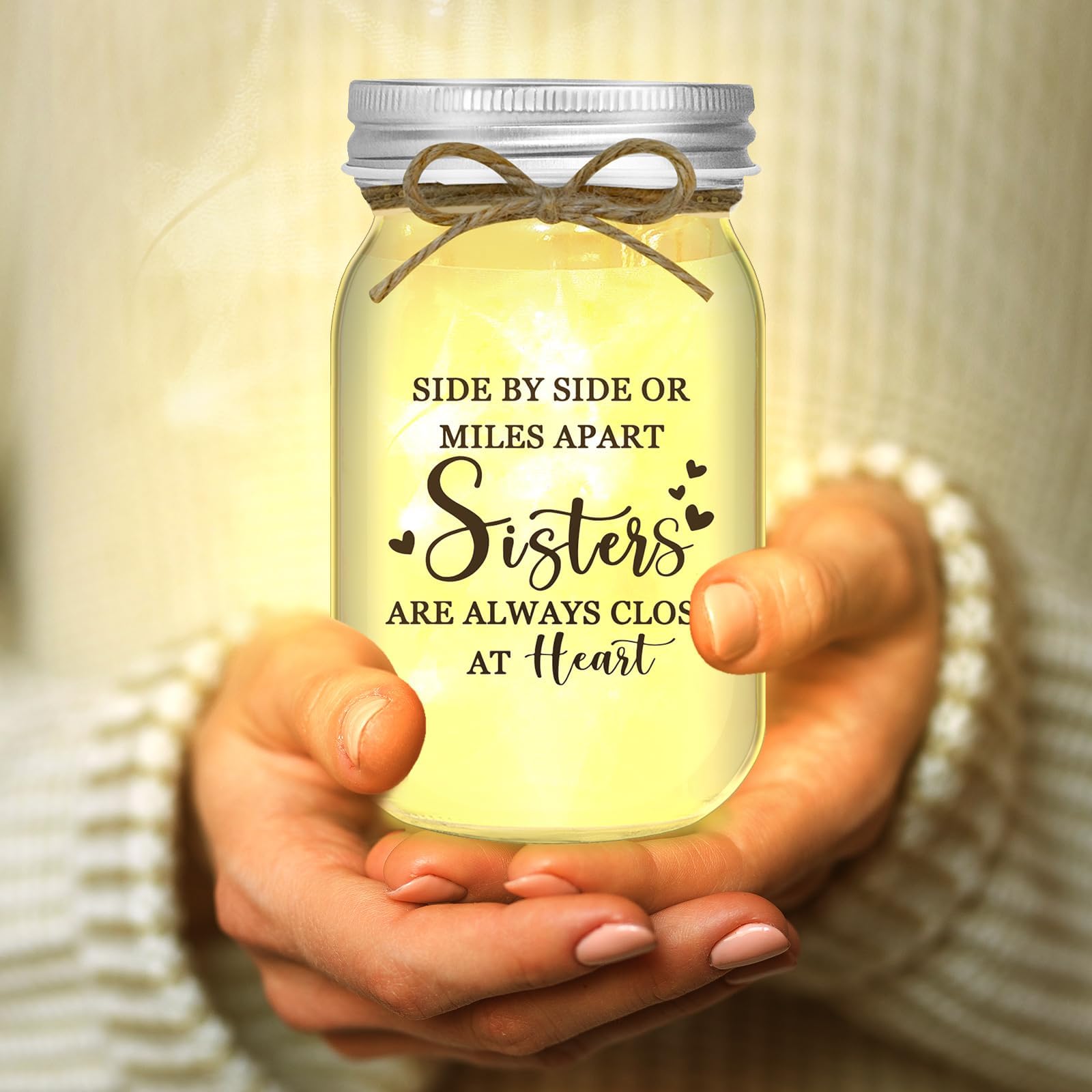 Sisters Gifts from Sister,Sister Birthday Gifts,Mason Jar Night Light,Present to Sister Friendship Gift for Sister
