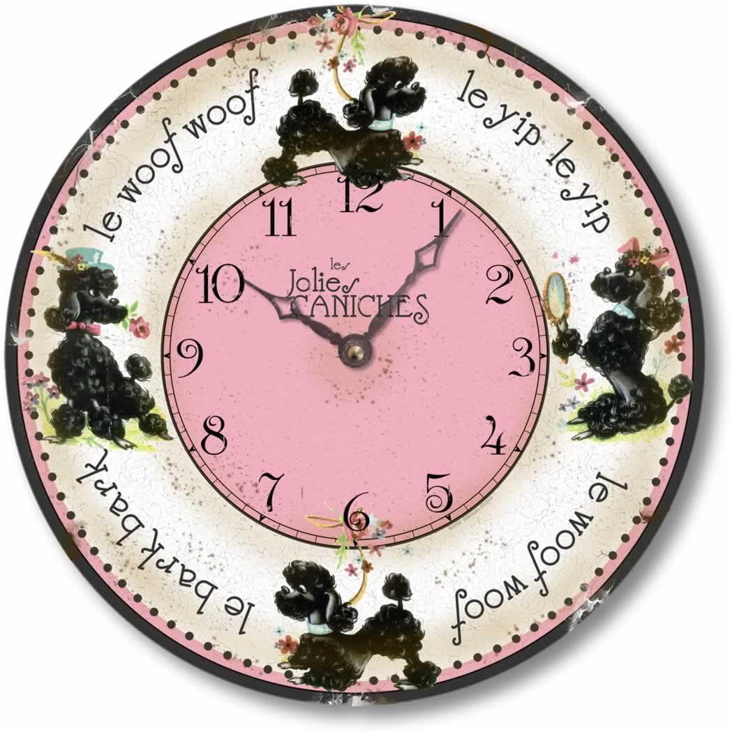 Item C9106 Vintage Style 10.5 Inch Retro Fifties French Poodles Clock (10.5 Inch Diameter)