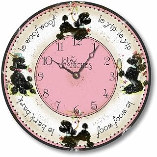 Item C9106 Vintage Style 10.5 Inch Retro Fifties French Poodles Clock (10.5 Inch Diameter)