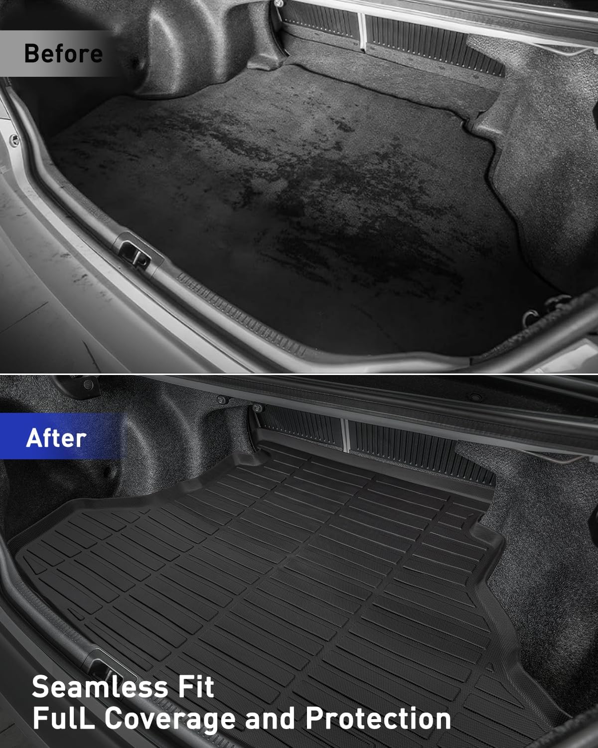 Floor Mats Cargo Liner for Toyota Camry 2017 2016 2015 LE/SE/XSE/XLE, All Weather Floor Liner for Camry 2015-2017Car Accessories, Waterproof Automotive Rubber Heavy Duty Trunk Mat Anti-Slip