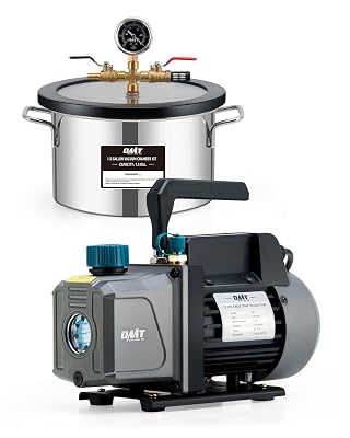 Orion Motor Tech 1.5 Gal Vacuum Chamber with Pump Kit, 3.5 cfm Vacuum Pump and Chamber Kit with Tempered Glass Lid 5 ft Hose, Vacuum Degassing Chamber Kit for Stabilizing Wood Degassing Silicone Resin