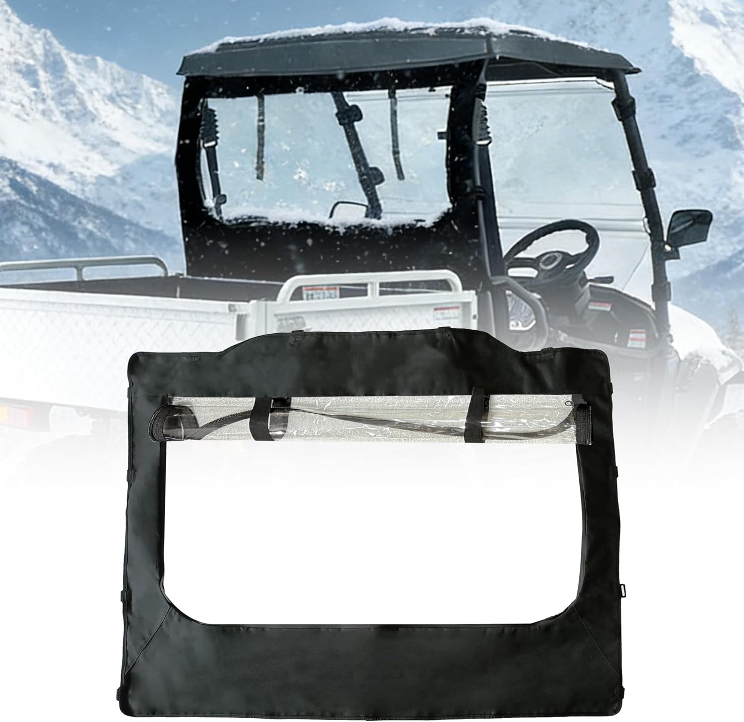 QYMOTO Hisun 400 UTV Rear Windshield,Windbreak Soft Cab Enclosure for Hisun Sector 400,Co-leman UT400,Massimo msu400 Parts,Back Window with Roll-up