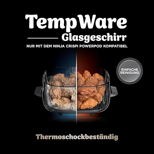 NINJA CRISPi Air Fryer Design Compact, 2 Capacités Interchangeables en Verre avec Couvercles, Capacité 3,8L ou 1,4L, 4-en-1, Pièces Amovibles lavables au lave-vaisselle, Stone/Or FN101EUSTGD - 4