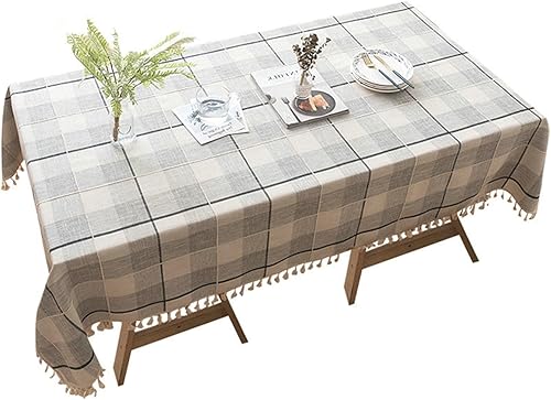Mantel rectangular para mesa, 35 x 55 pulgadas, negro y gris, mantel de lino y algodón a cuadros