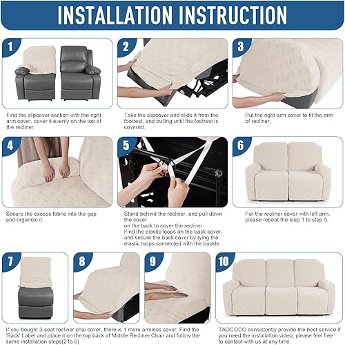 Miniatura 7 de TAOCOCO Fundas para sofá reclinable, funda elástica para sofá reclinable, funda de sofá reclinable jacquard para 3 asientos, protector de muebles