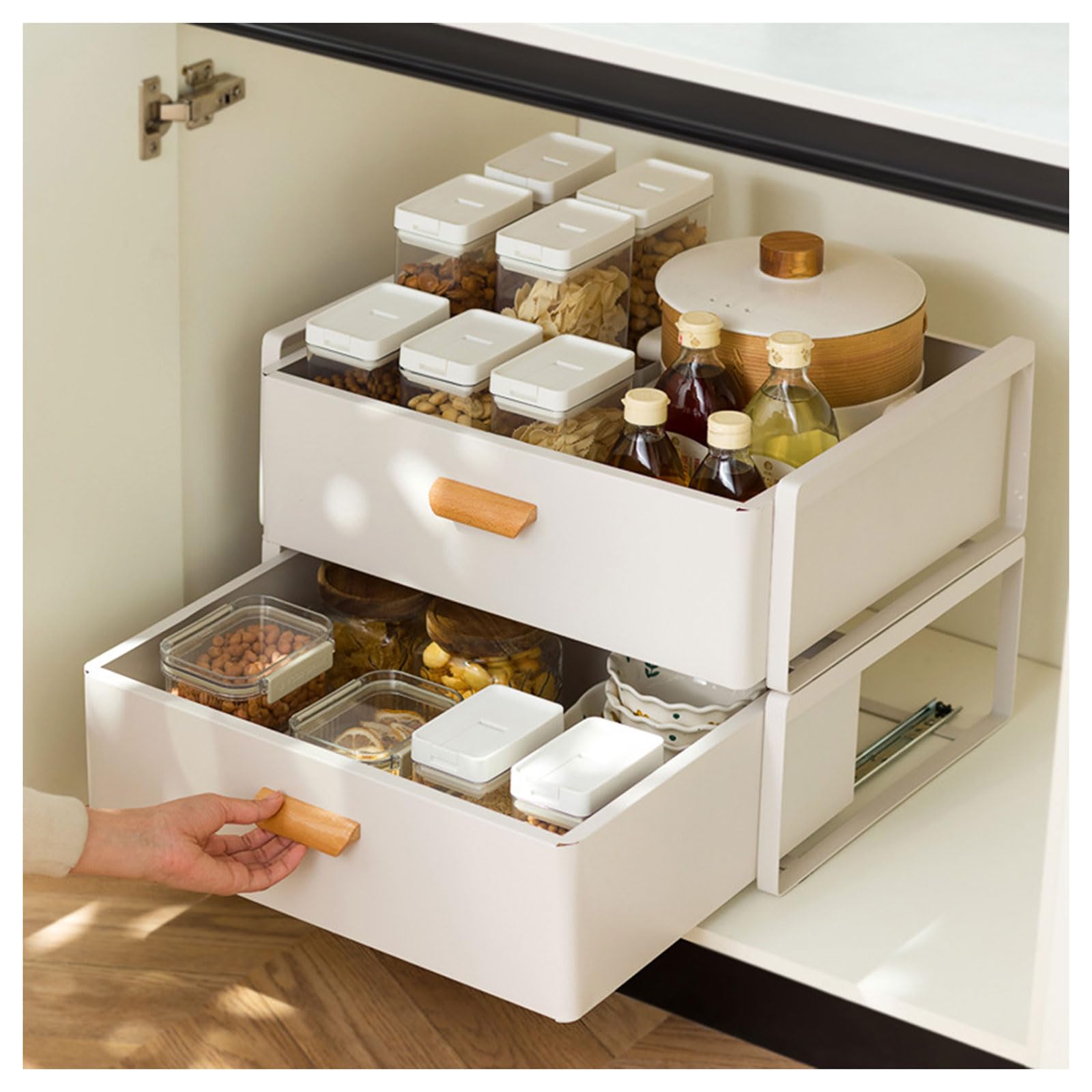 Almacenamiento y organizador apilable para debajo del fregadero de cocina