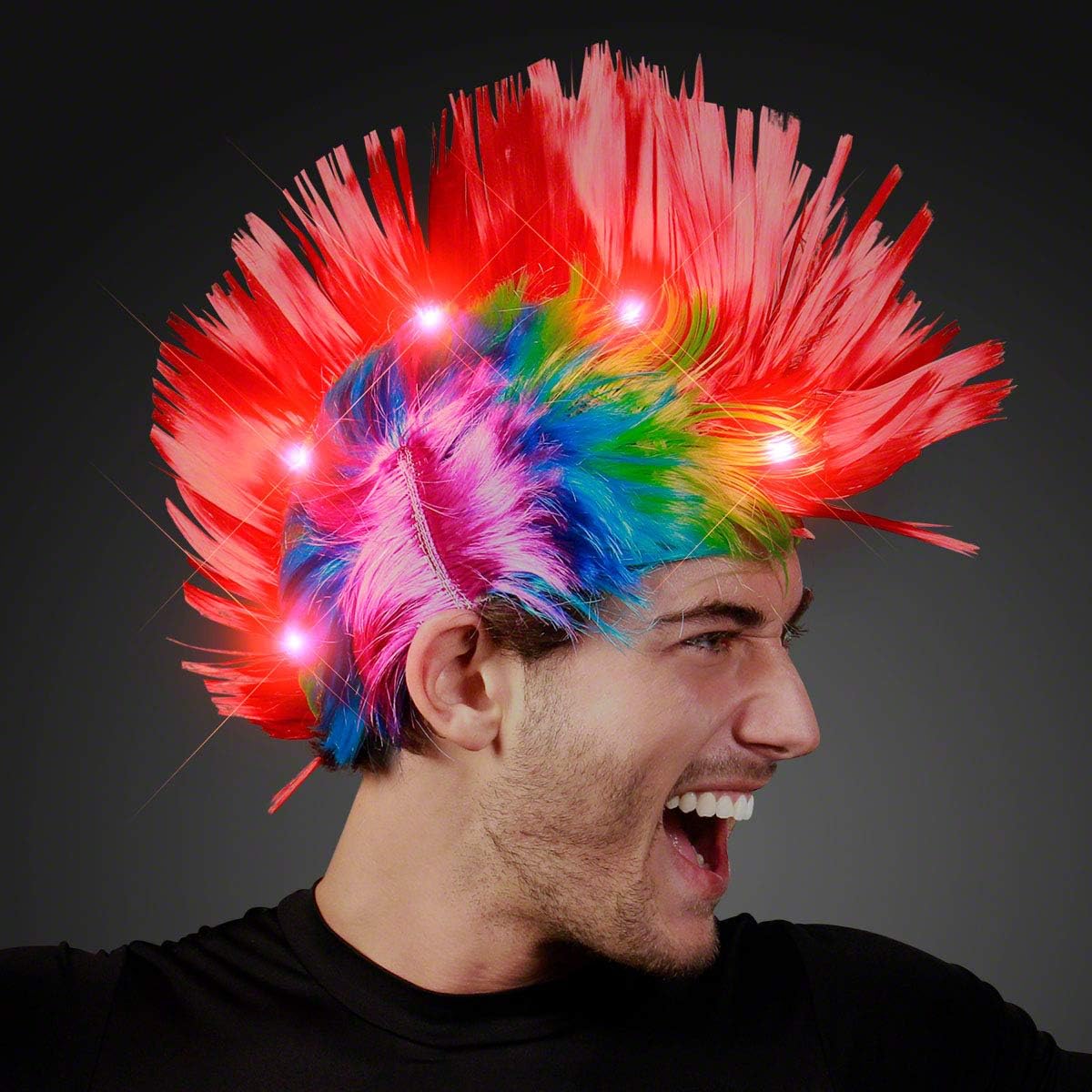 Punk Rock Mohawk Light Up Wig with Blinking Red LEDs