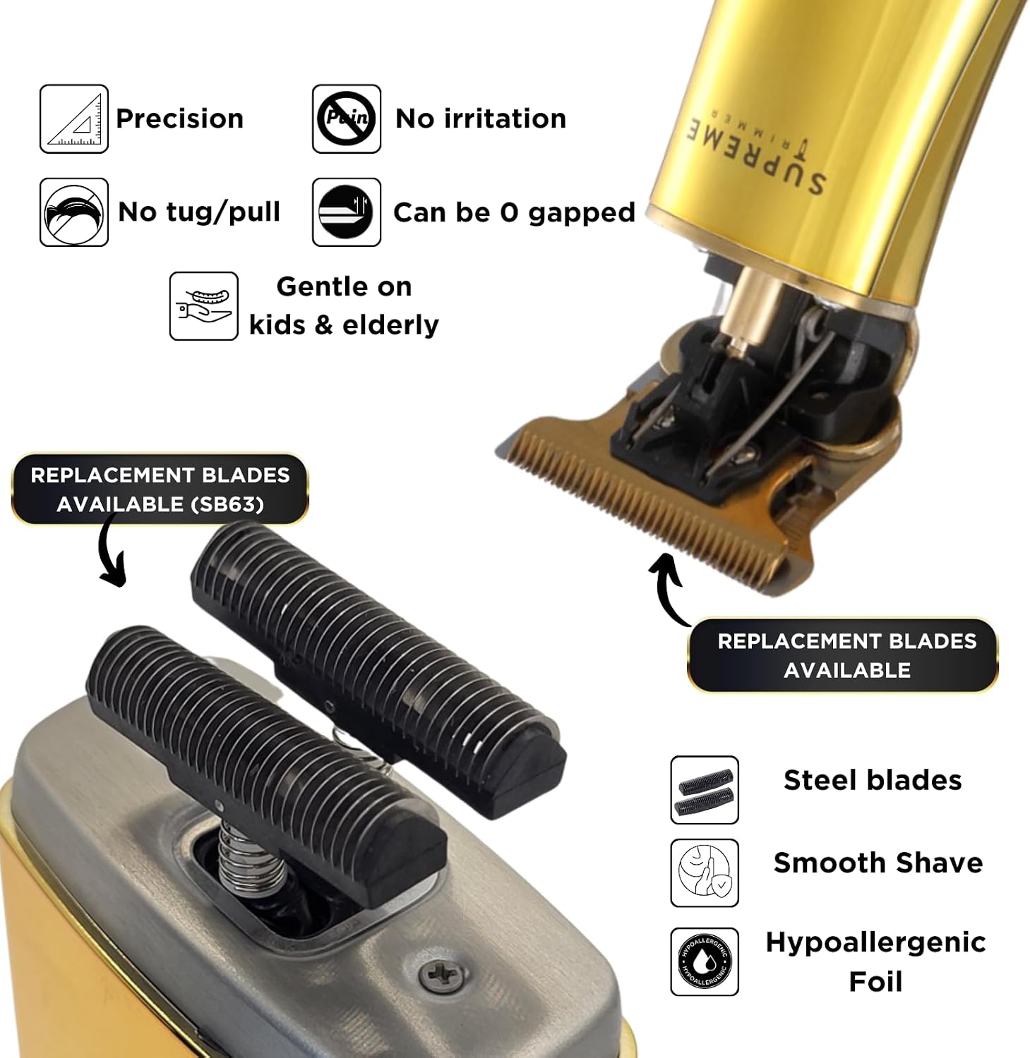 Supreme Trimmer 2-in-1 T-Shaper Trimmer & Crunch Foil Shaver | STF602 Electric Razor & ST5200 Beard Trimmer Barber Haircut Kit | Gold image 3