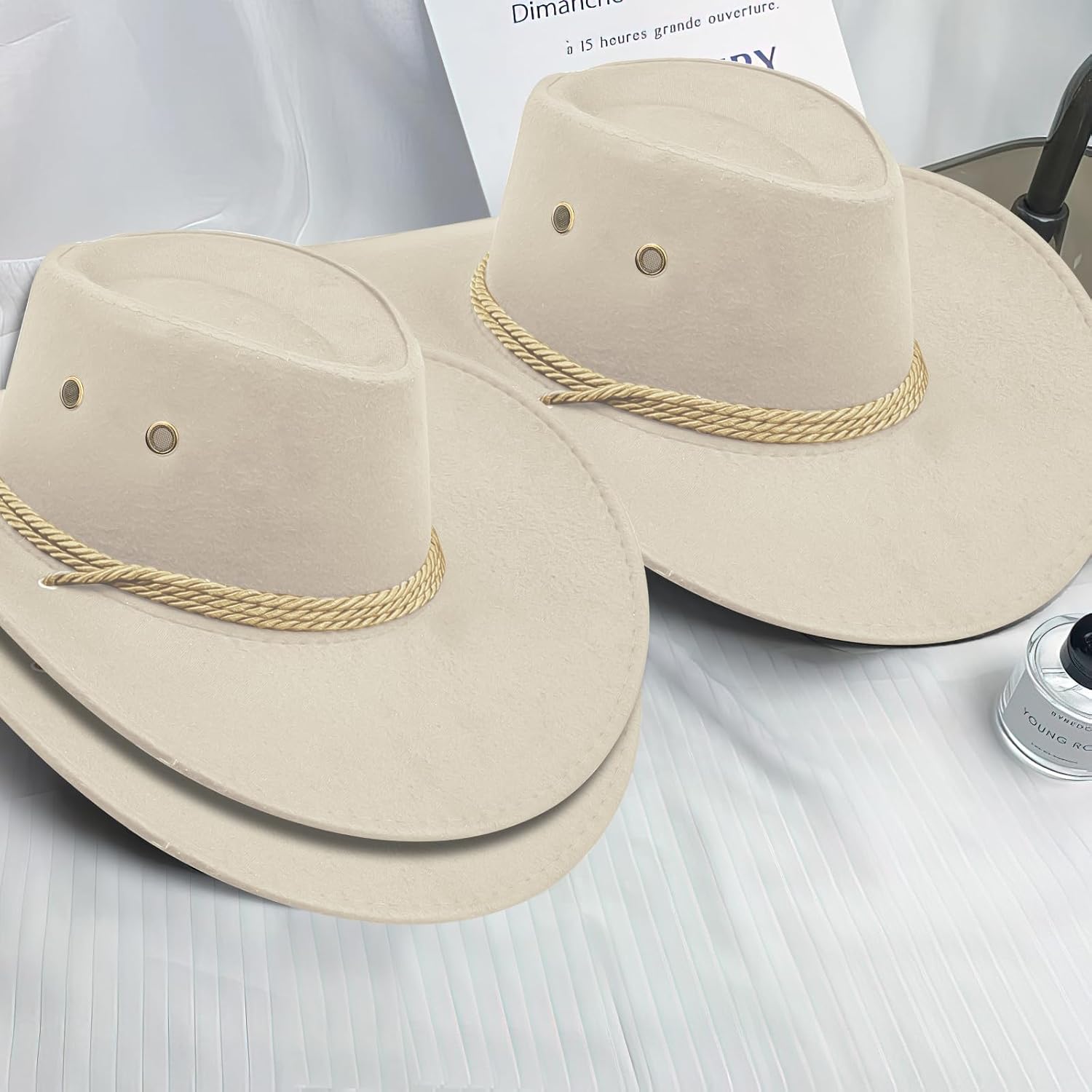 12Pcs Cowboy Hats and Bandanas,Western Cowboy Hats Bulk,Wide Brim Cowgirl Hats Costume Party for Men Women - Image 3