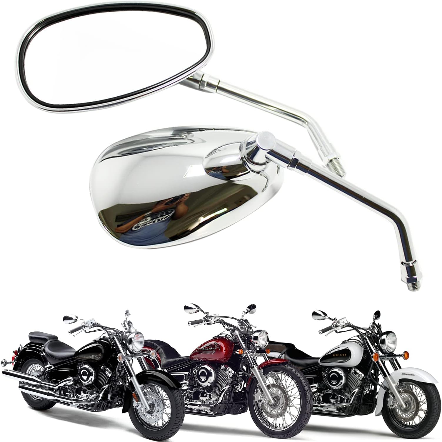 DREAMIZER Chrome Motorcycle Handlebar Mirrors Rearview Side Mirrors for Scooter Street Bike Cruiser Chopper Sport Bike ATV