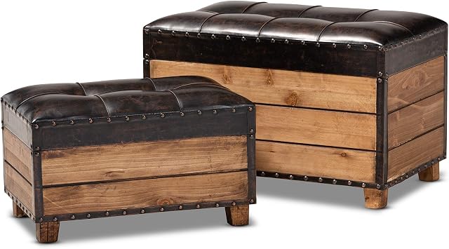 Baxton Studio Ottomans, One Size, Dark Brown/Golden Oak