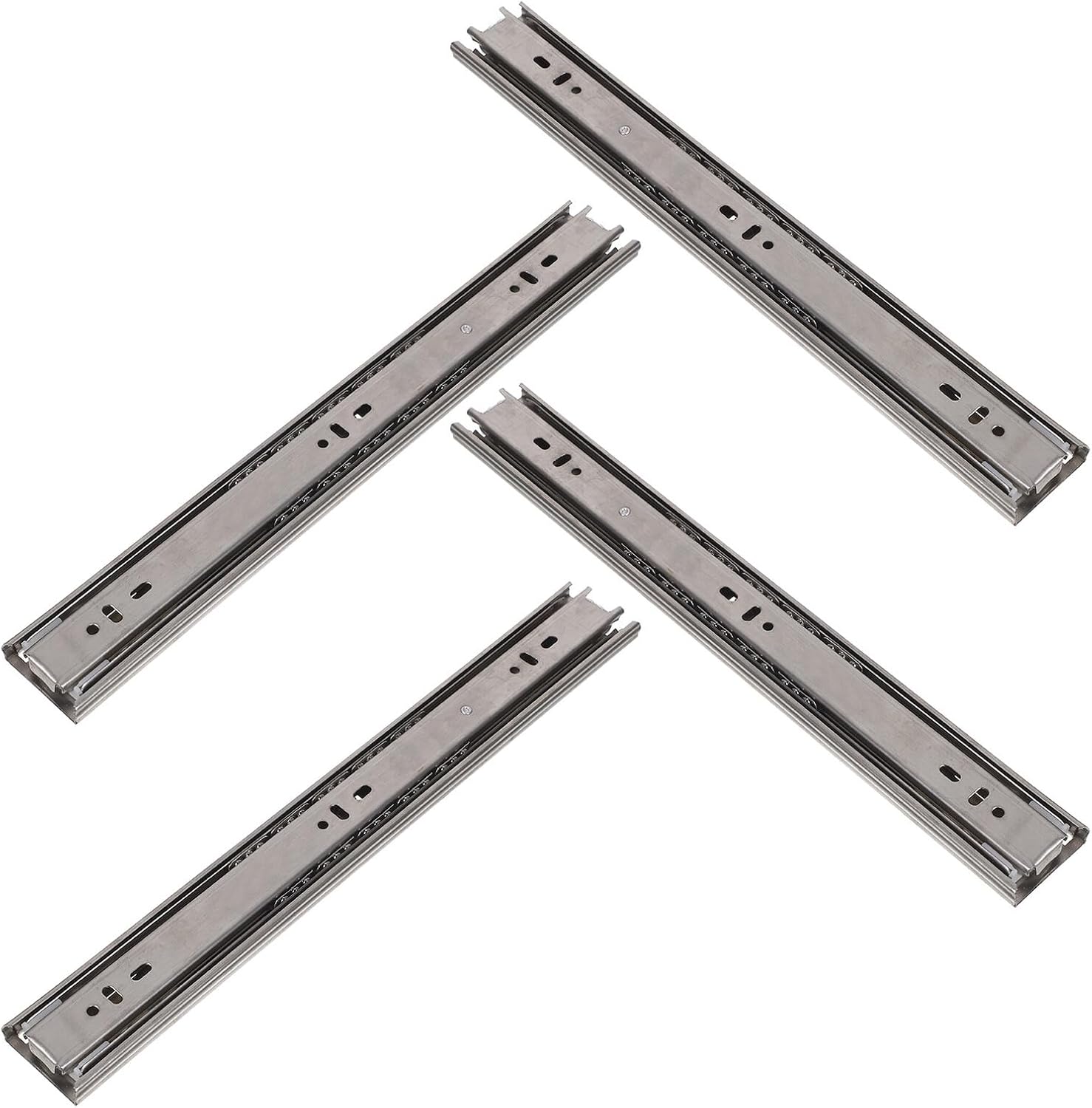 14-inch Side Mount Metal Drawer Slides 3-fold Silent Slide Rails for Vanity Cabinet and Office Desk, 4pcs Set, Heavy Duty Smooth Glide Track