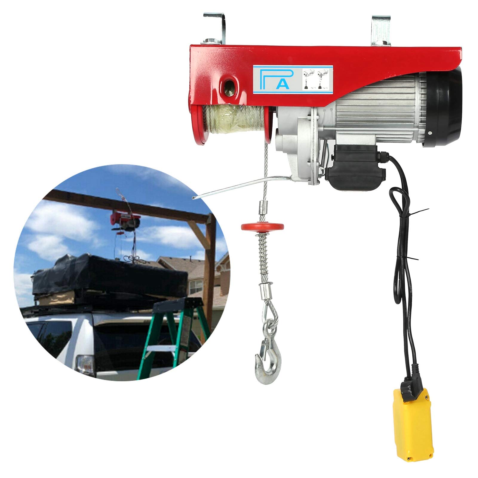 Verricello per Cavo Elettrico, Paranco di Sollevamento 500KG-1000KG 1800W con Fune in Acciaio da 18 Metri / 59,1 Piedi, Supporto 2 modalità di Sollevamento