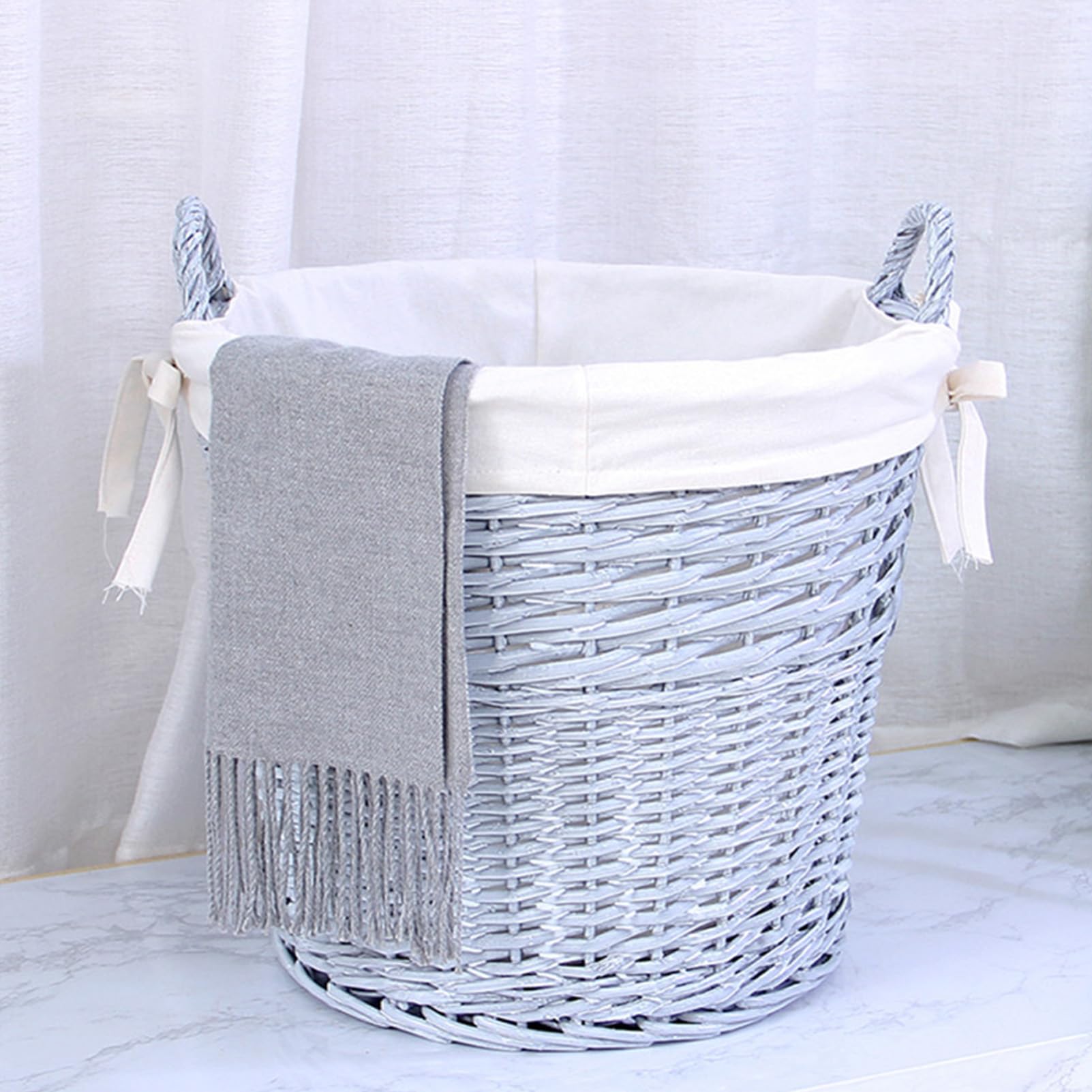 Pure Handmade Willow Woven Storage Basket, Large Capacity Bathroom Laundry Basket, Household Sundry Toys Laundry Bin, Multi-Functional Dirty Clothes Basket