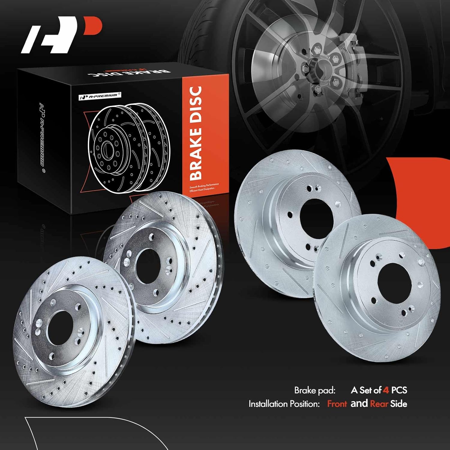 A-Premium Front and Rear Drilled and Slotted Disc Brake Rotors Compatible with Select Hyundai and Kia Models - Sonata 2006-2016, Optima 2011-2015, 4-PC Set