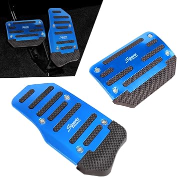 2 PCS Car Aluminum Pedal Covers, Car Stripe Automatic Gear Foot Pedal, Car Accelerator Brake Anti-slip Decoration, Suitable for Most Cars Blue