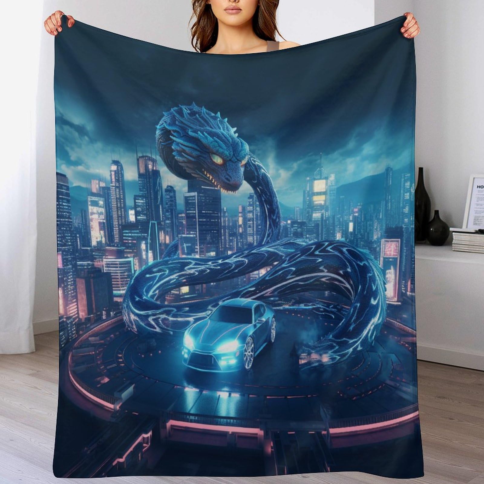Couverture Polaire contre le Froid | Plaid Flannel Épaisse et Moelleuse Neon Serpent pour Lit