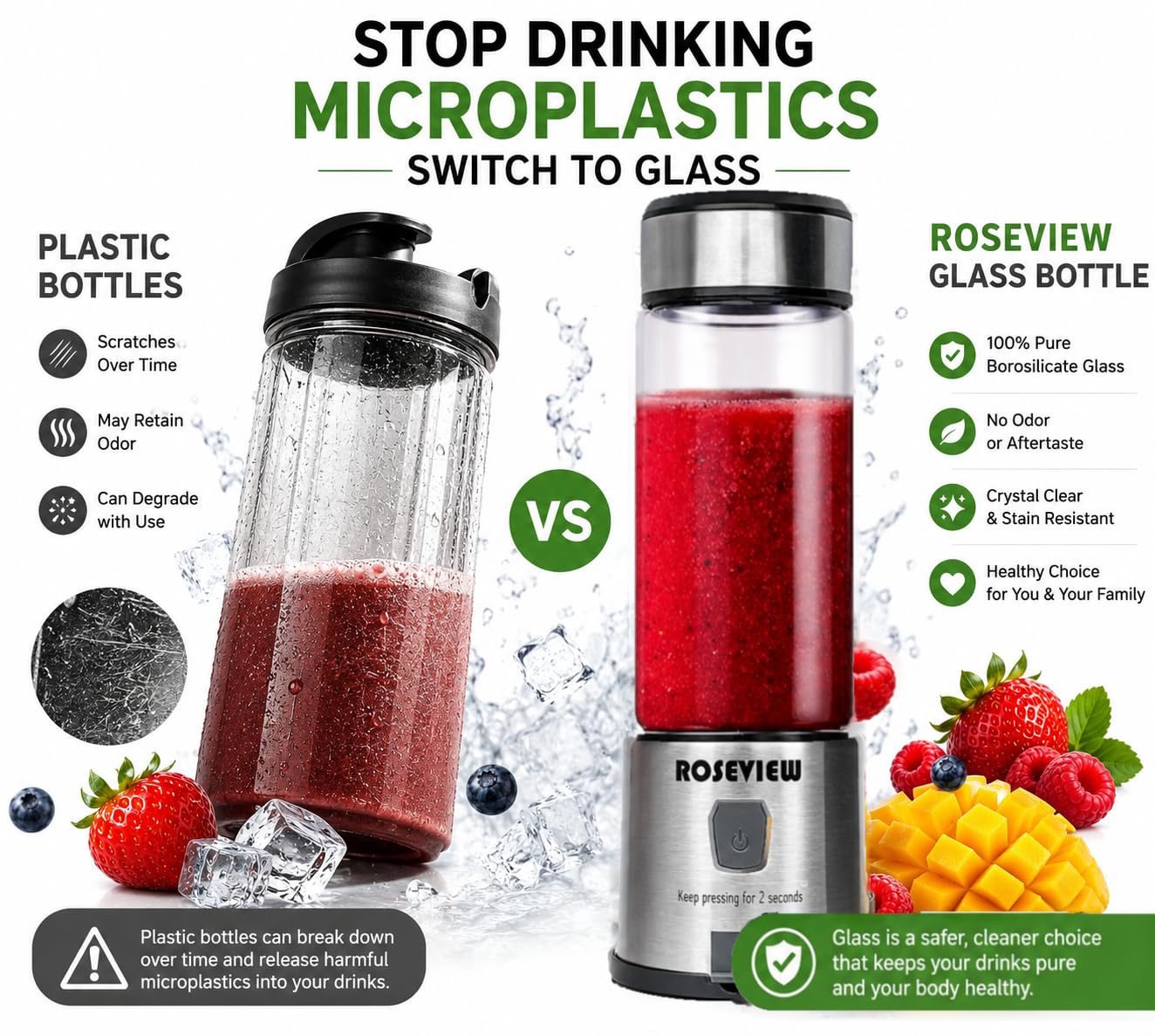 Tragbarer Smoothie-Mixer, Glasflasche, Mini-USB, wiederaufladbar, 2 Batterien, Hand-Shakes, Mischbecher, USB-Entsafter, kabellos, persönlicher Smoothies-Mixer