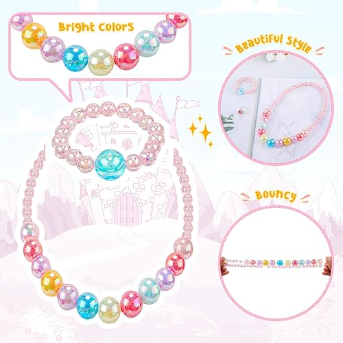 Vista 15 de Sumind 6 juegos de joyas para niñas pequeñas, collar y pulsera de cuentas para bebés, regalos de joyería de disfraces, regalos de fiesta de princesa