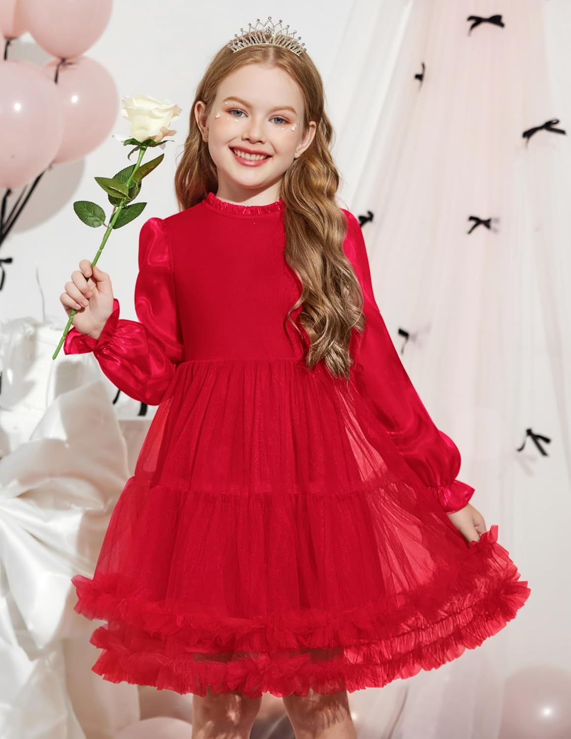 Arshiner Toddler Tutu Dress Girls Puff Long Sleeve Fall Winter Formal Party Tulle Dresses 3-8Y - Image 2