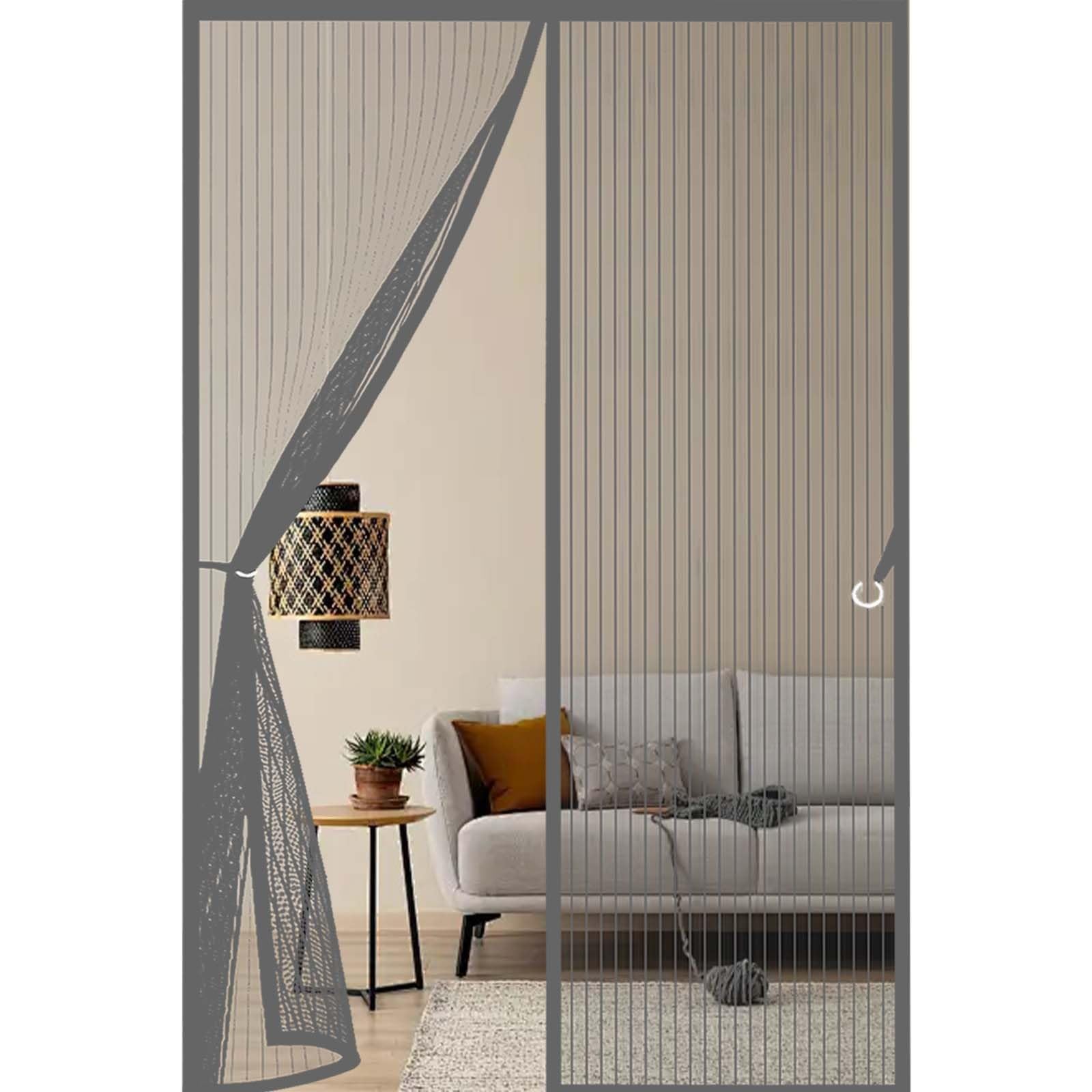 Feijdon Grey Fly Nets 133 X 189 Cm Powerful Magnets And Full Frame Magic Tape, No Drill Installation Magnet Fly Screen Door Insect Protection Lets Fresh Air In, Hundreds Of Sizes,