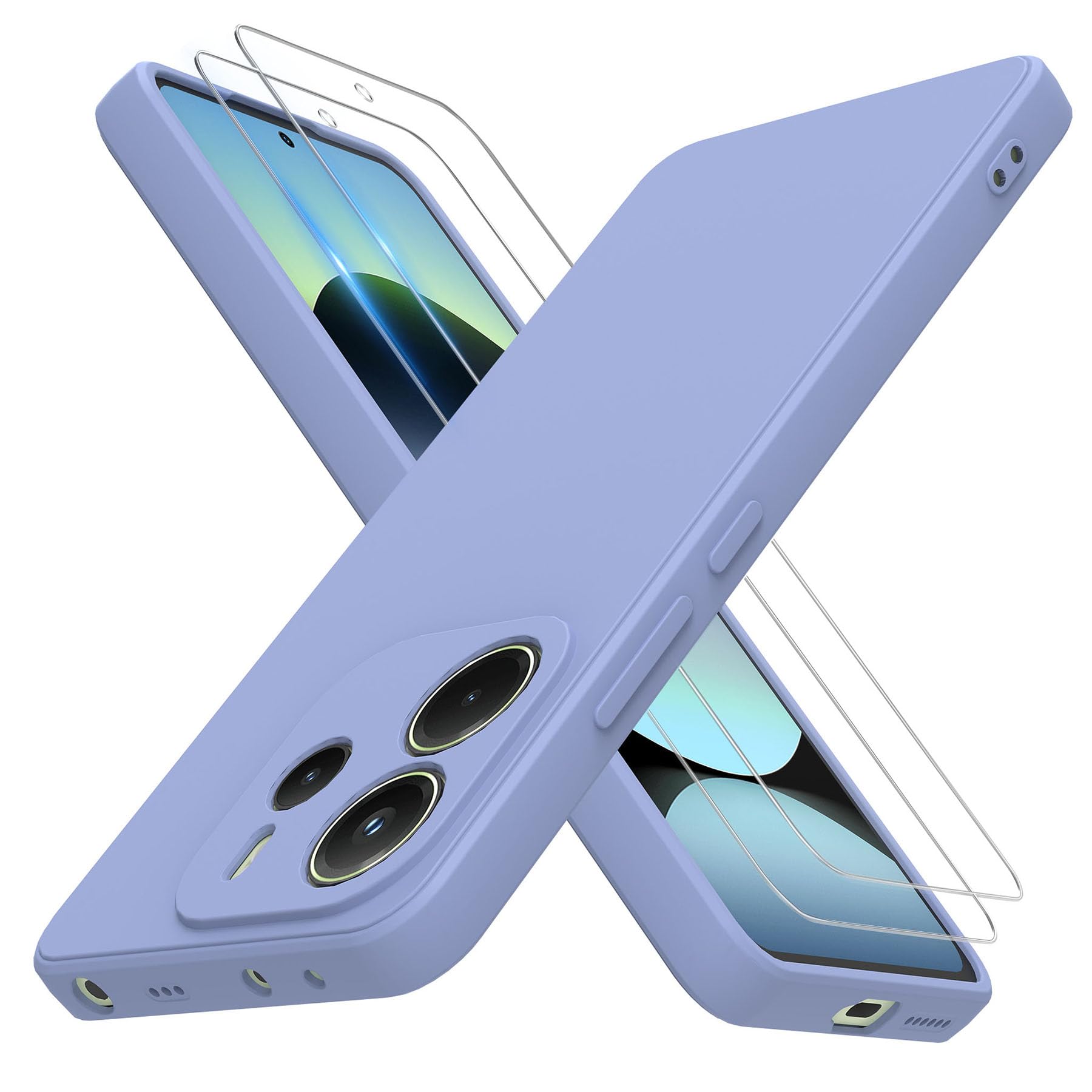 THIYUFUNS Hülle für Xiaomi Redmi Note 14 4G Handyhülle mit 2 Stück Schutzfolie, TPU Silikon Liquid Schutzhülle Dünn Weich Cover Stoßfest Bumper für Xiaomi Redmi Note 14 4G - Hellviolett