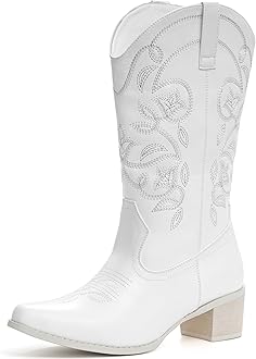 IXU Cowboy Boots For Women Wide Calf Pointy Toe Cowgirl Boots Mid Calf Western Boots