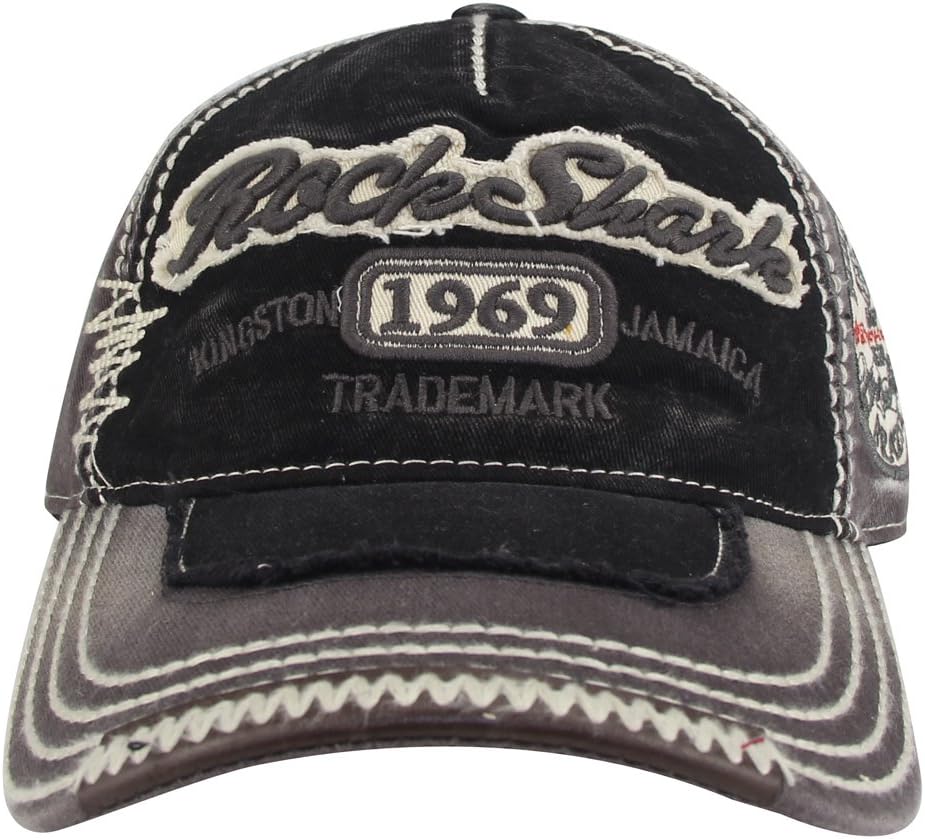 Rock Shark Kingston 1969 Jamaica Distressed Vintage Trucker Baseball Cap Hat (Black)