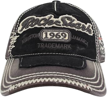 Rock Shark Kingston 1969 Jamaica Distressed Vintage Trucker Baseball Cap Hat Black