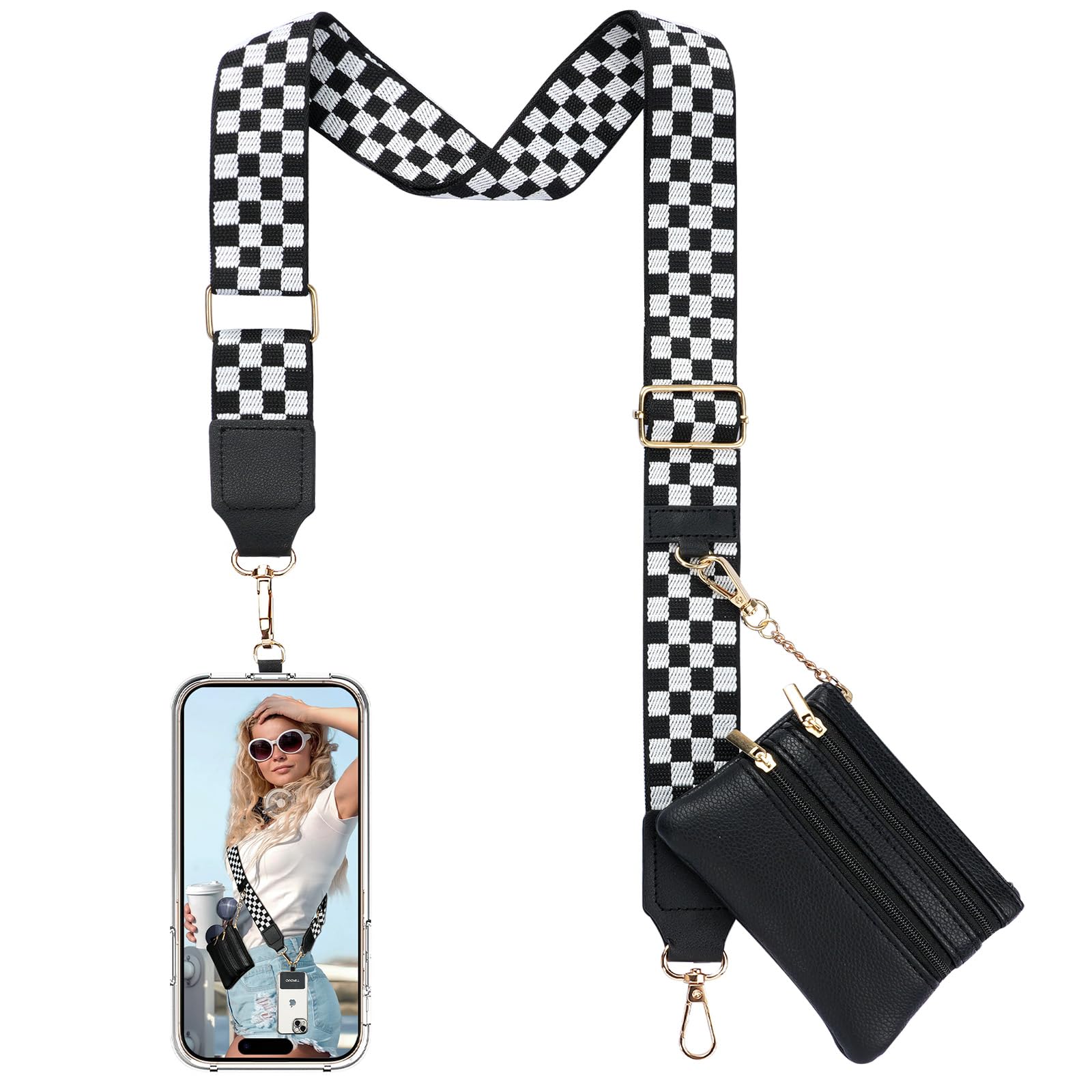 TiMOVO Clip and Go Phone Strap Crossbody with Leather Wallet, Adjustable Anti-Theft Lanyard with Pouch for Most Phone Case-picture-38