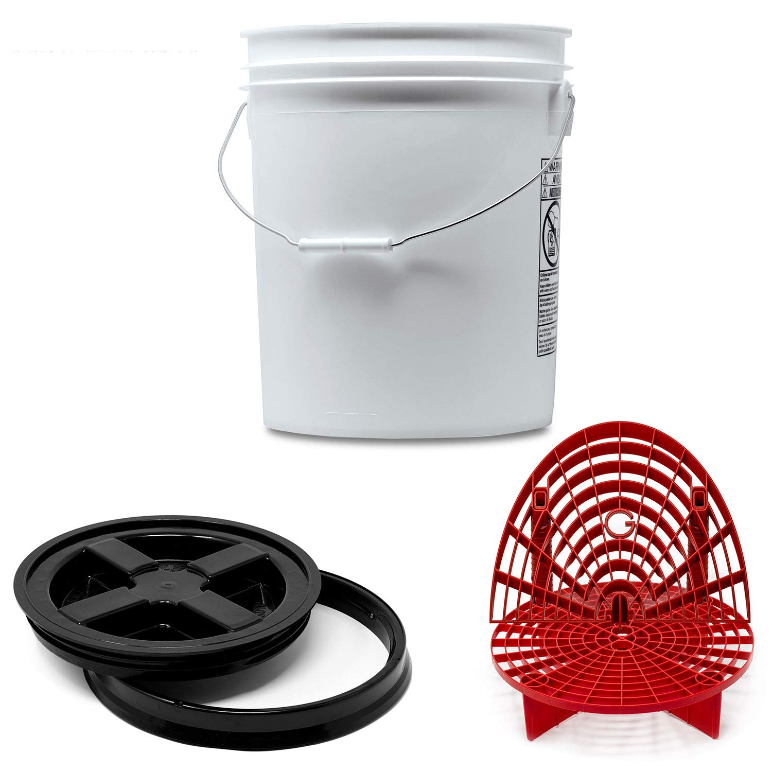 Detailmate professionelles Wasch Eimer Set: Magic Bucket Wascheimer 5 GAL (ca. 20 Liter), Gamma Seal Eimerdeckel schwarz, GritGuard Schmutz Einsatz rot, GritGuard Washboard rot