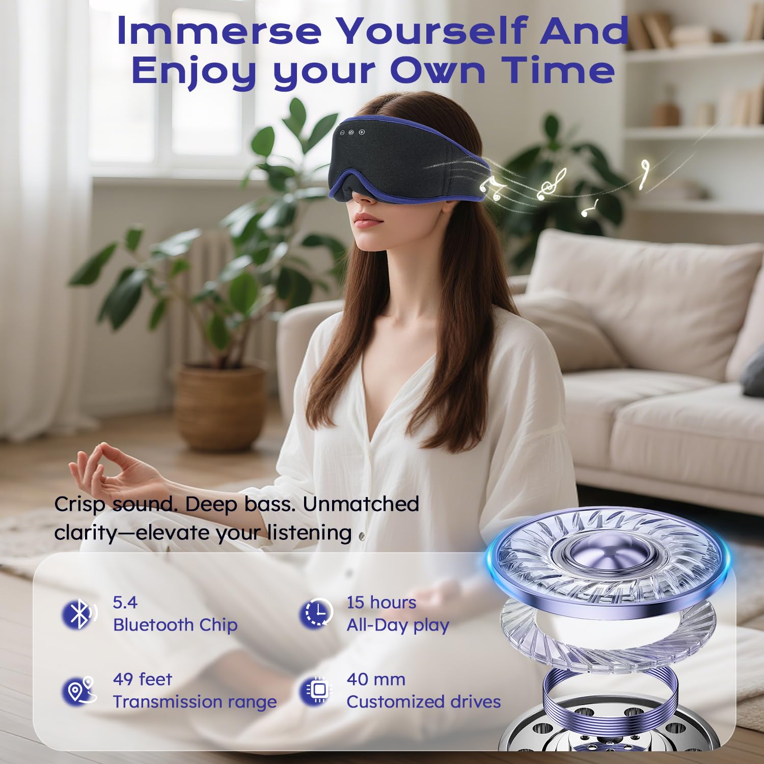 Mascherina per dormire con cuffie Bluetooth per chi dorme sul fianco, completamente oscurante, per donne e uomini, cuffie morbide e traspiranti con altoparlanti stereo ultra sottili per un sonno