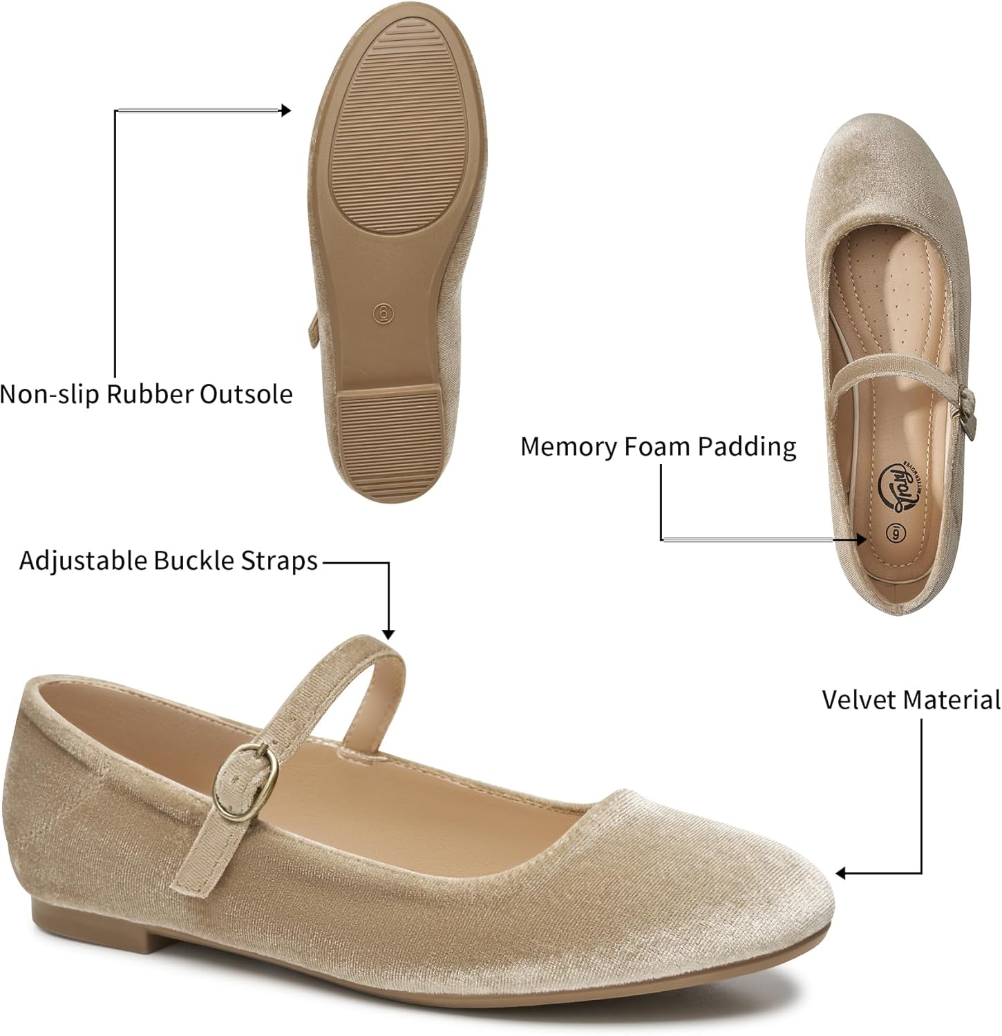 Trary Mary Jane Ballet Flats, Black Flats for Women, Ankle Strap Dressy Comfortable Flats - Image 5