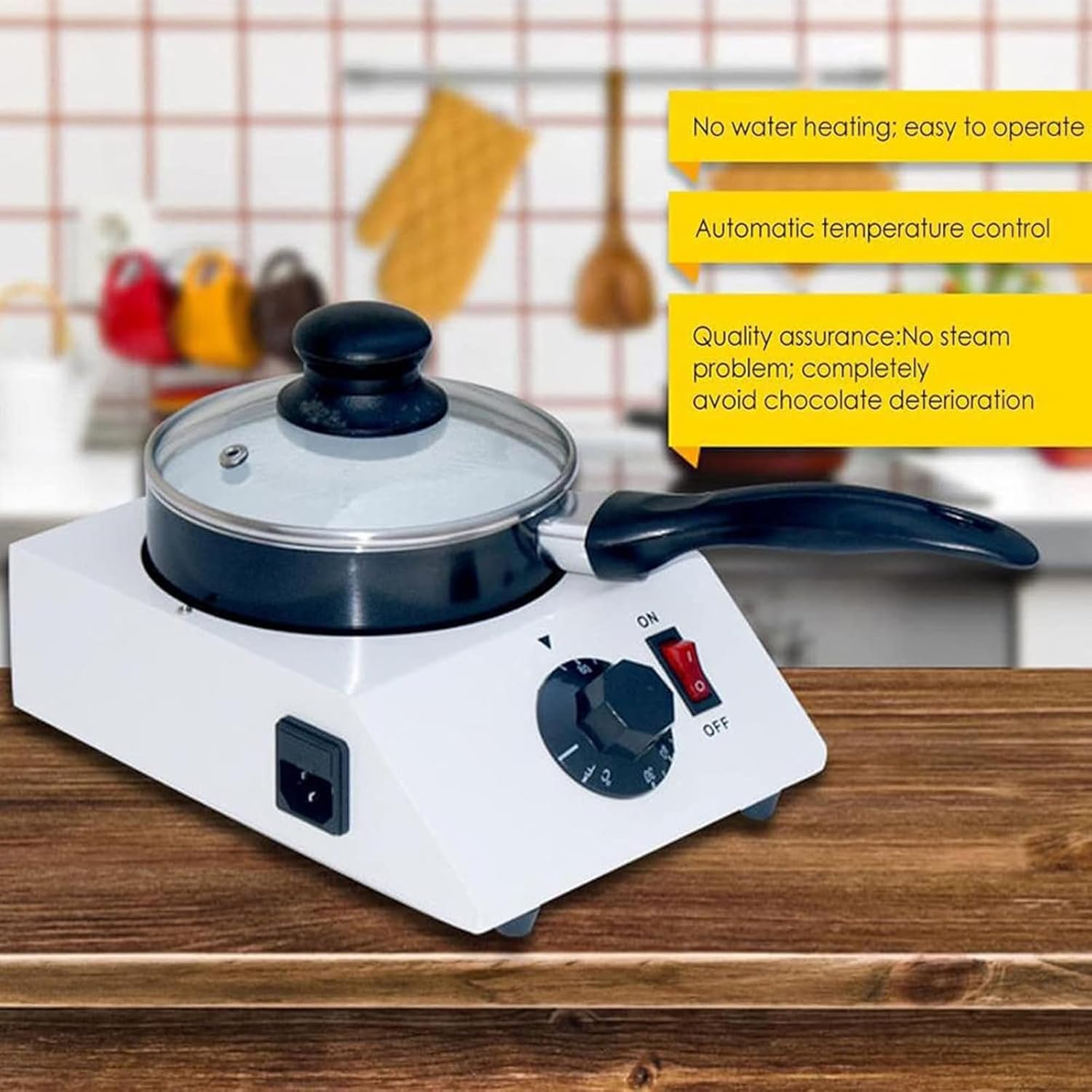 Chocolate Melting Pot Machine - Stainless Steel Inner Wall Electric Chocolate Fondue Pot - Electric Warming Machine for Warming Melting Desserts, Milk, Butter - with 4 Baking Tools,