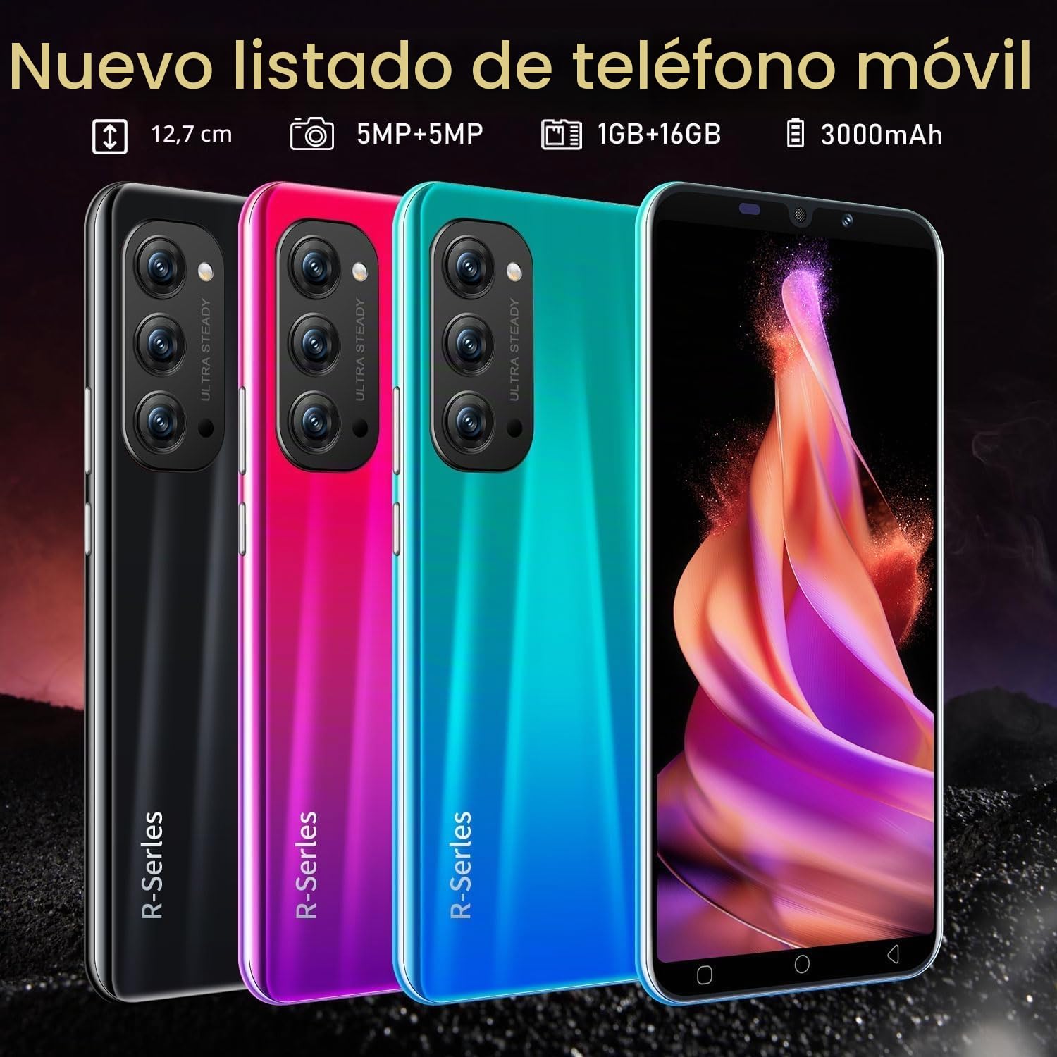 5.0 Pulgadas Teléfono Inteligente Barato, 16GB ROM (Expansible hasta 128GB), Android 9.0, Teléfono Dual SIM 3G, Compatible con Reconocimiento Facial (Blue)